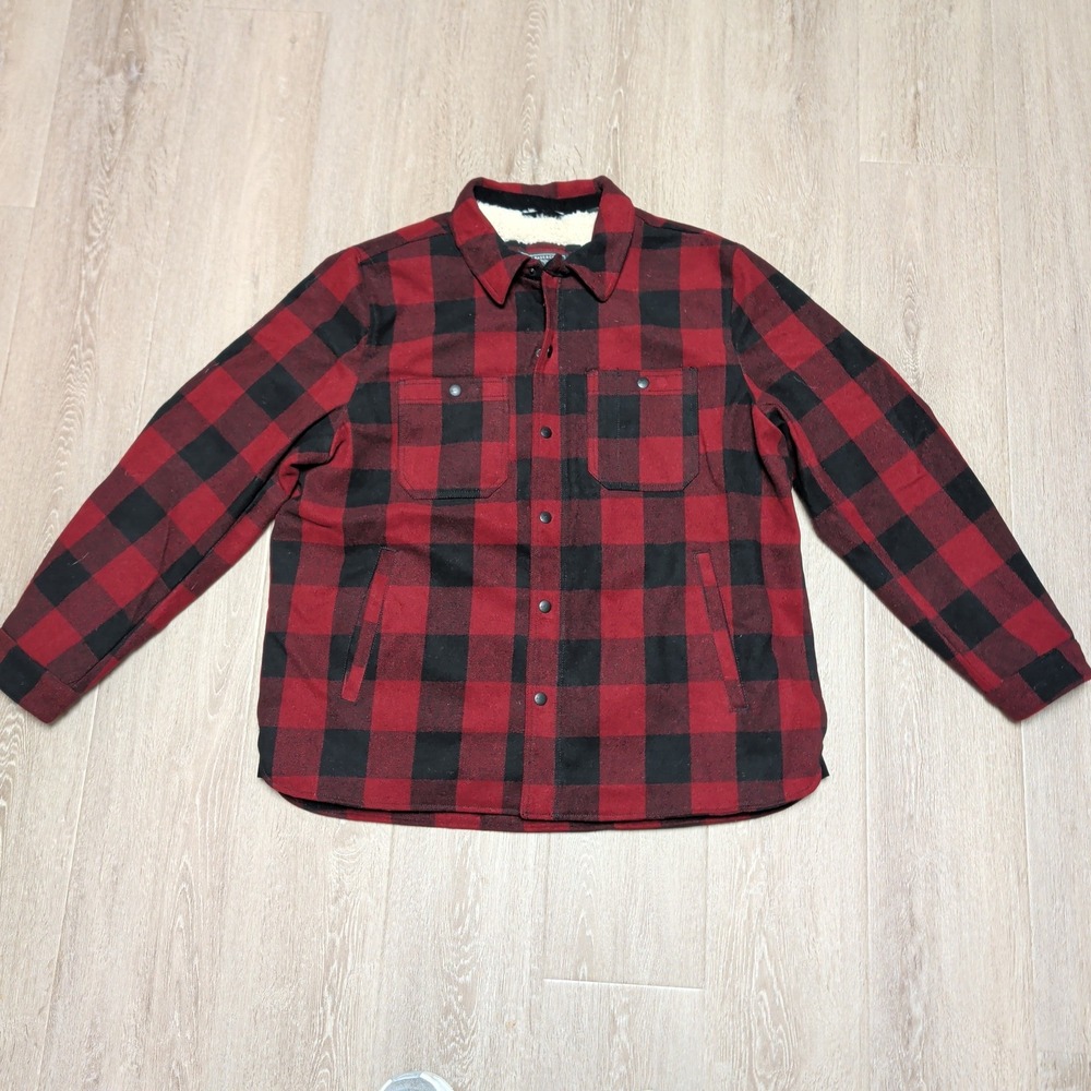 GH Bass Sherpa Lined Buffalo Plaid Shirt Jacket Men XL Red Snap Up Y2K 2005